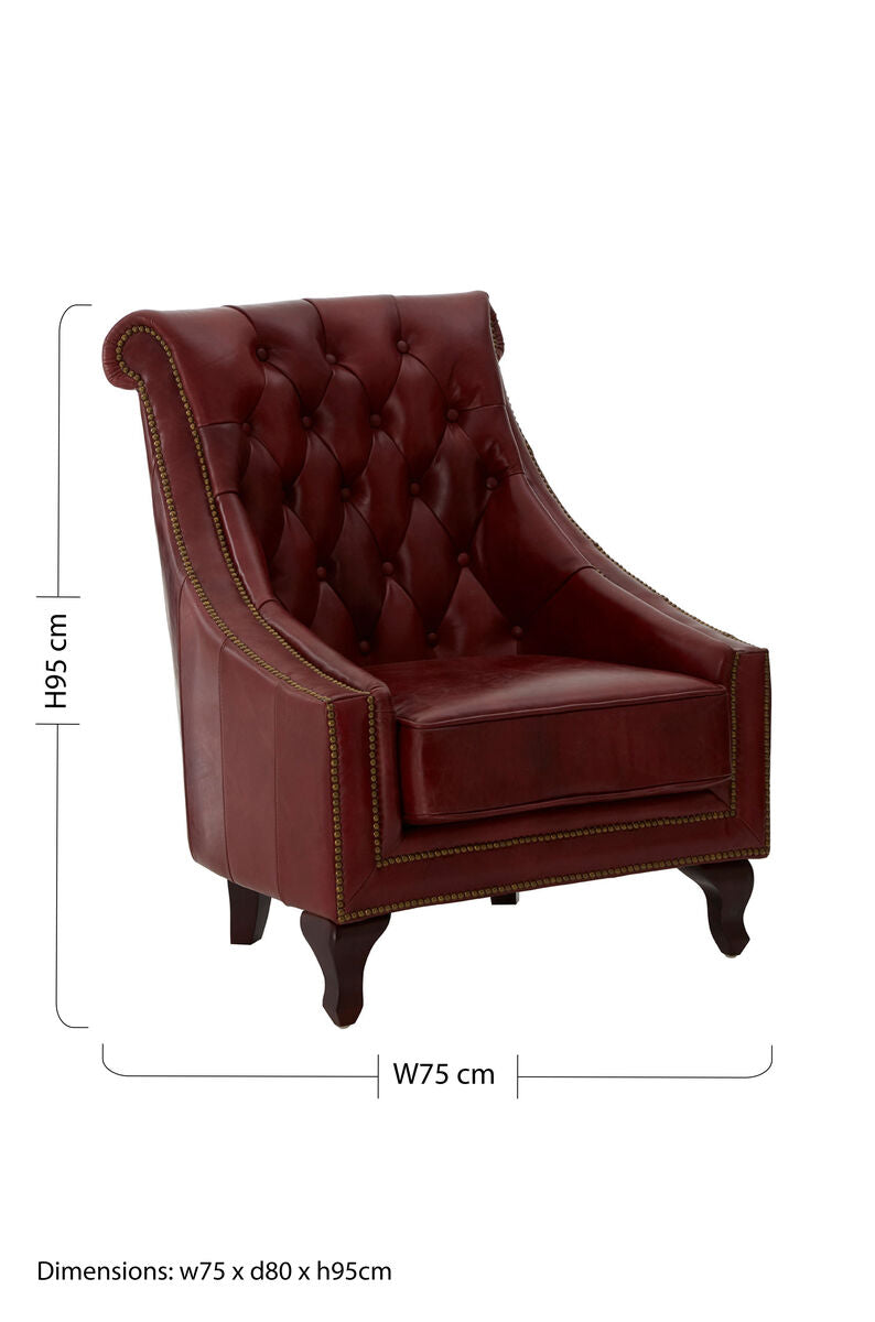 Orsina Victor Deep Red Leather Lounge Chair – Tufted Accent Seating