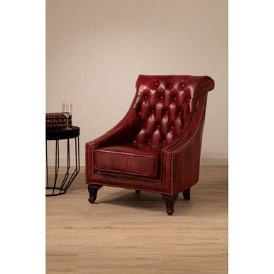 Orsina Victor Deep Red Leather Lounge Chair – Tufted Accent Seating