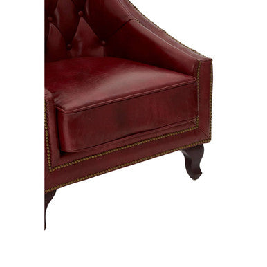 Orsina Victor Deep Red Leather Lounge Chair – Tufted Accent Seating
