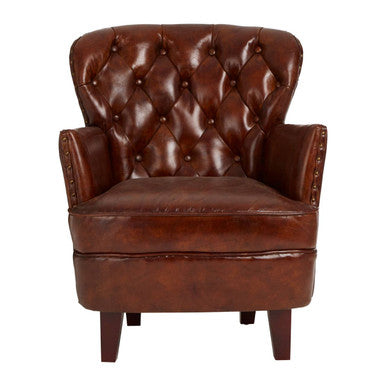 Orsina Victor Brown Leather Armchair – Button Tufted Modern Seating