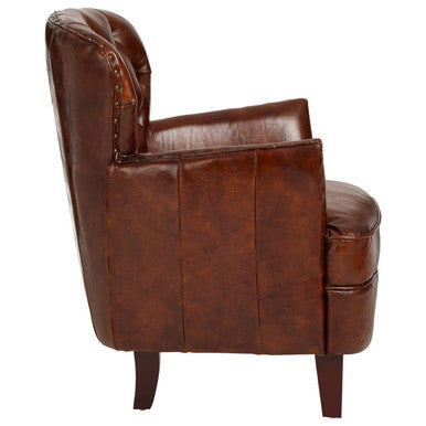 Orsina Victor Brown Leather Armchair – Button Tufted Modern Seating