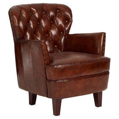 Orsina Victor Brown Leather Armchair – Button Tufted Modern Seating