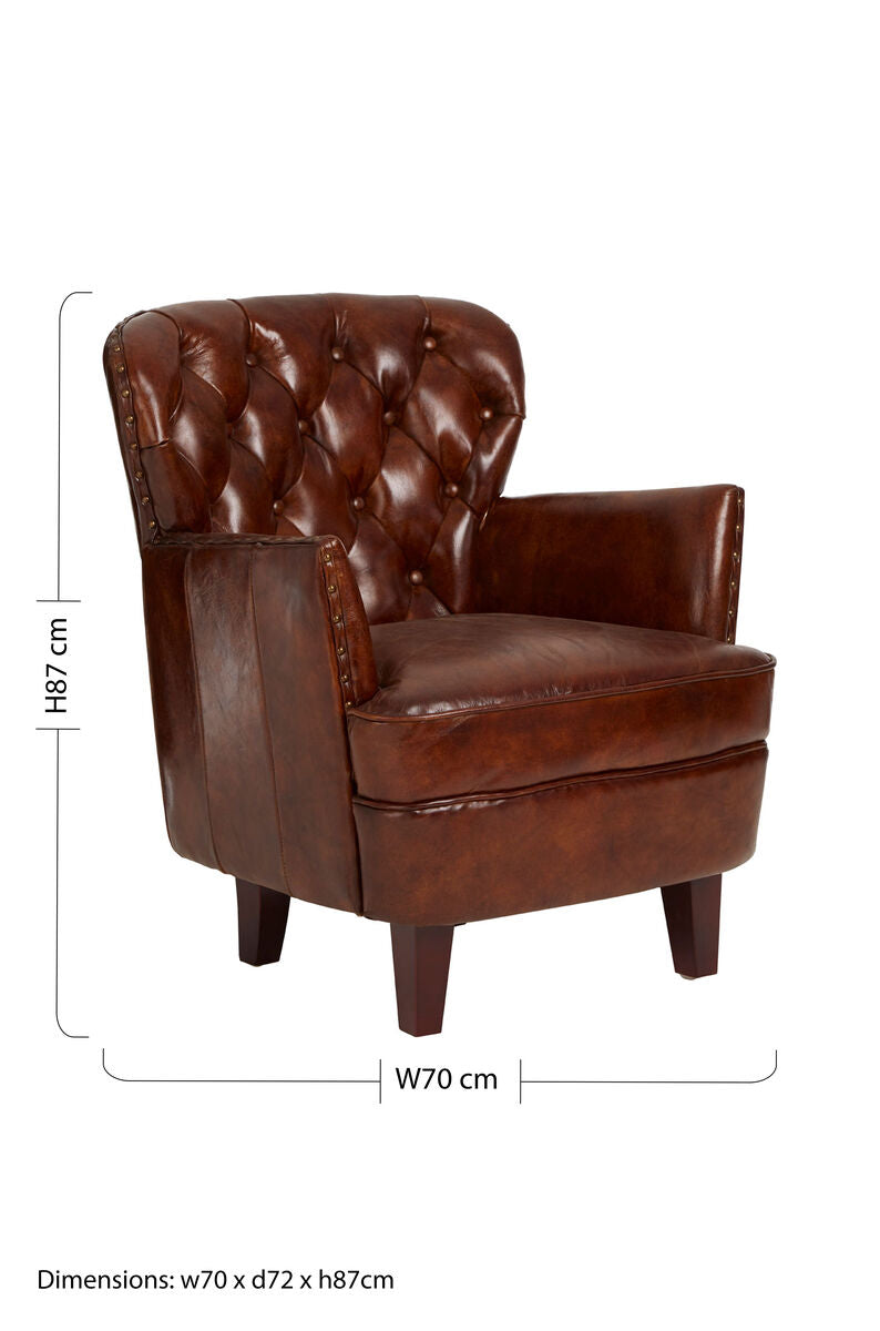 Orsina Victor Brown Leather Armchair – Button Tufted Modern Seating