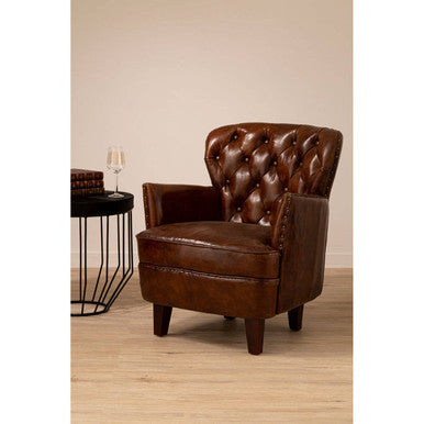 Orsina Victor Brown Leather Armchair – Button Tufted Modern Seating