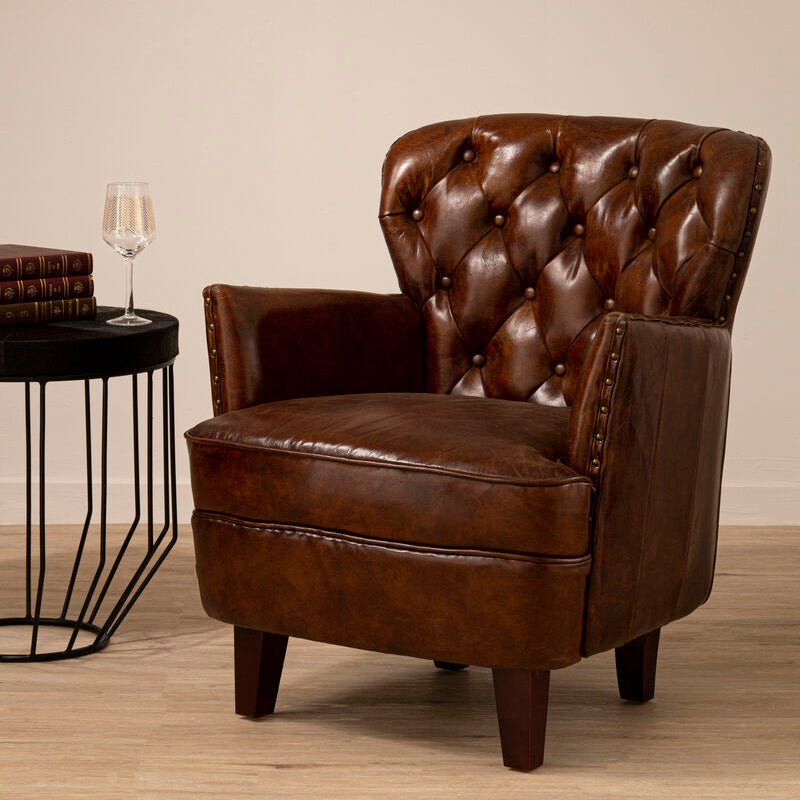 Orsina Victor Brown Leather Armchair – Button Tufted Modern Seating