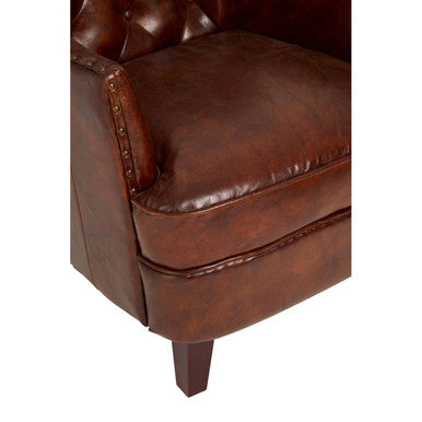 Orsina Victor Brown Leather Armchair – Button Tufted Modern Seating