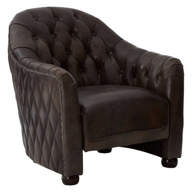 Orsina Victor Leather Tub Chair – Dark Grey Brown Modern Accent Seat