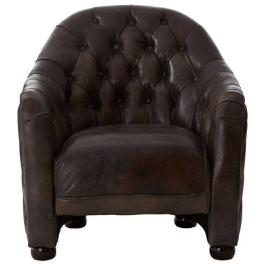 Orsina Victor Leather Tub Chair – Dark Grey Brown Modern Accent Seat