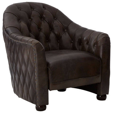 Orsina Victor Leather Tub Chair – Dark Grey Brown Modern Accent Seat