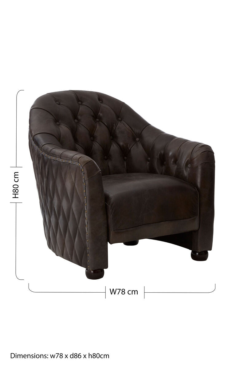 Orsina Victor Leather Tub Chair – Dark Grey Brown Modern Accent Seat