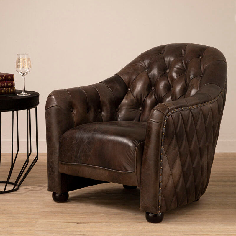 Orsina Victor Leather Tub Chair – Dark Grey Brown Modern Accent Seat