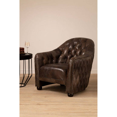 Orsina Victor Leather Tub Chair – Dark Grey Brown Modern Accent Seat