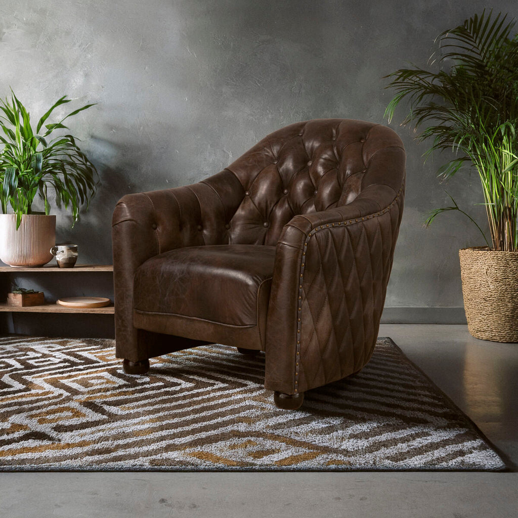 Orsina Victor Leather Tub Chair – Dark Grey Brown Modern Accent Seat