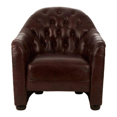 Orsina Victor Brown Leather Tub Chair – Modern Compact Accent Seating
