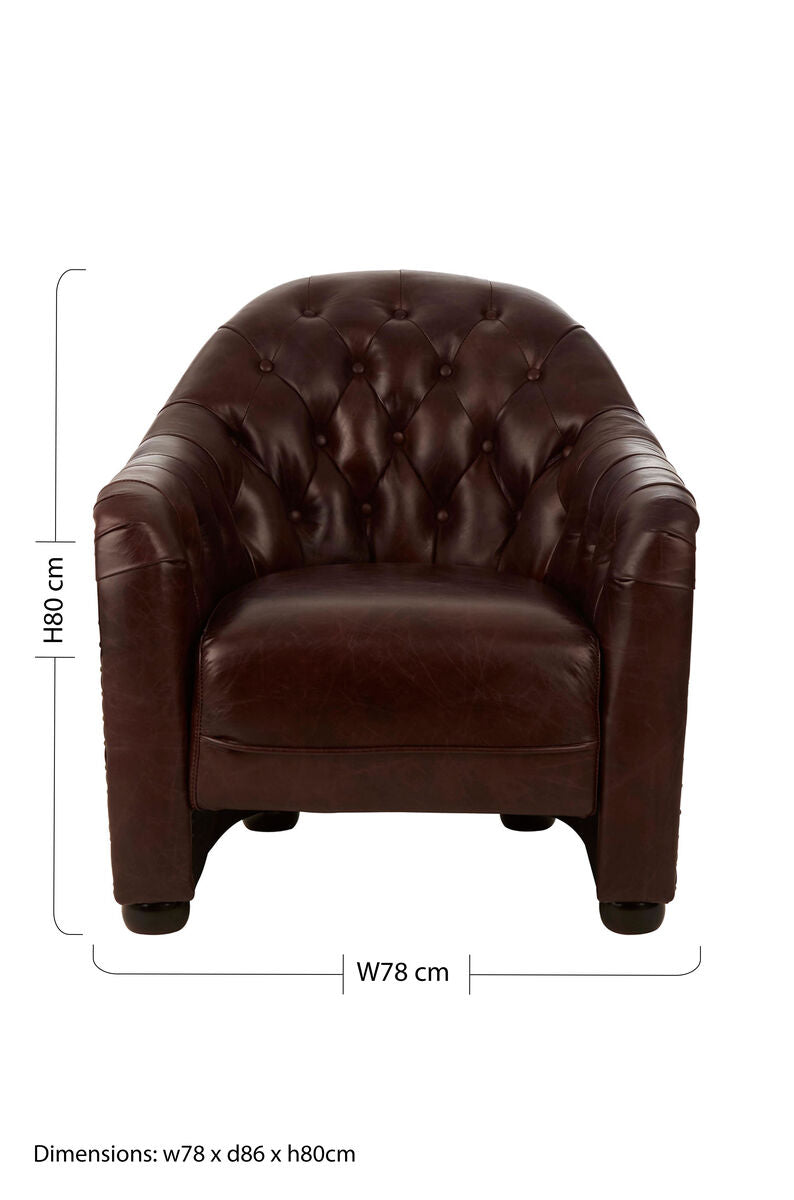 Orsina Victor Brown Leather Tub Chair – Modern Compact Accent Seating
