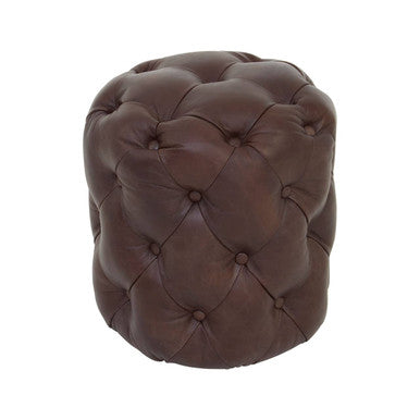 Orsina Victor Brown Leather Stool – Button Tufted Modern Footstool