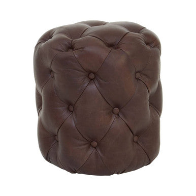 Orsina Victor Brown Leather Stool – Button Tufted Modern Footstool