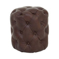 Orsina Victor Brown Leather Stool – Button Tufted Modern Footstool