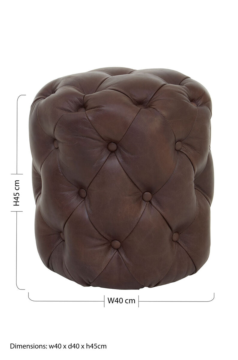 Orsina Victor Brown Leather Stool – Button Tufted Modern Footstool