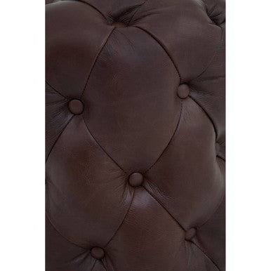 Orsina Victor Brown Leather Stool – Button Tufted Modern Footstool