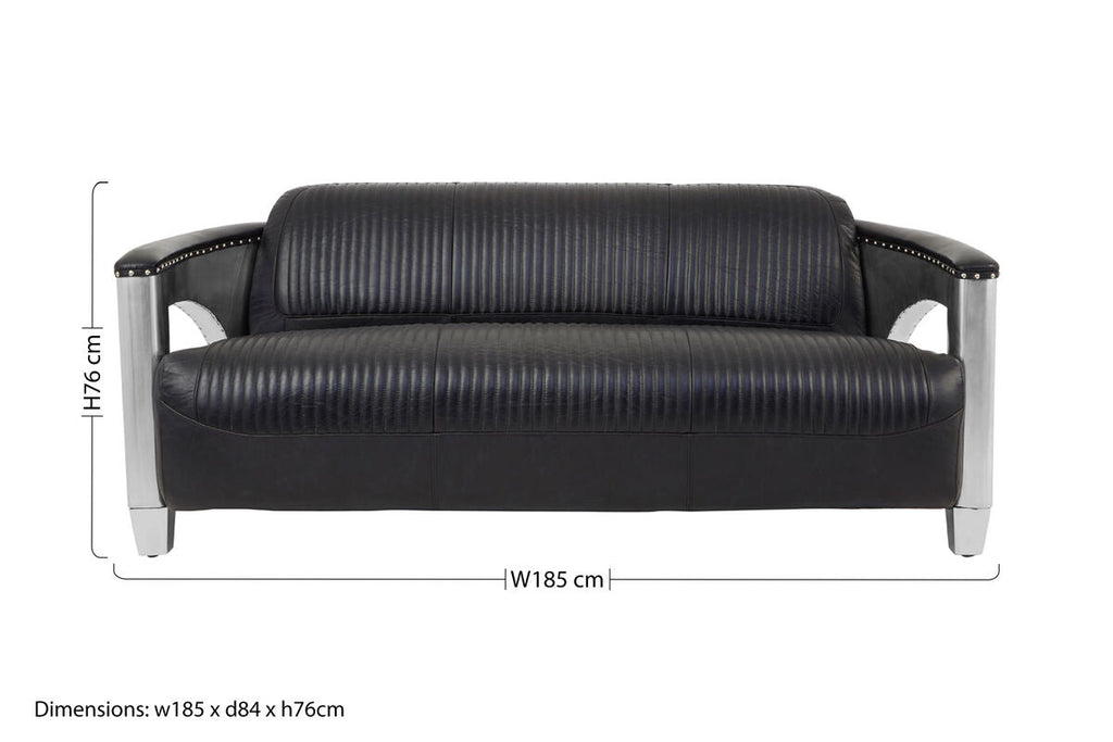 Orsina Victor 3 Seater Black Leather Sofa – Modern Living Room Couch
