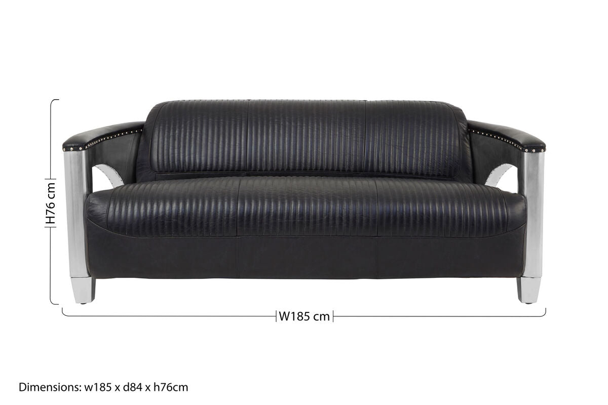 Orsina Victor 3 Seater Black Leather Sofa – Modern Living Room Couch