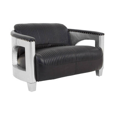 Orsina Victor 2 Seater Black Leather Sofa – Modern Compact Couch