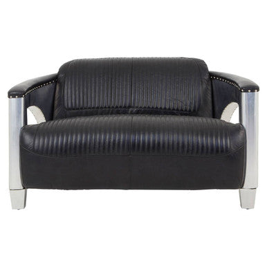 Orsina Victor 2 Seater Black Leather Sofa – Modern Compact Couch