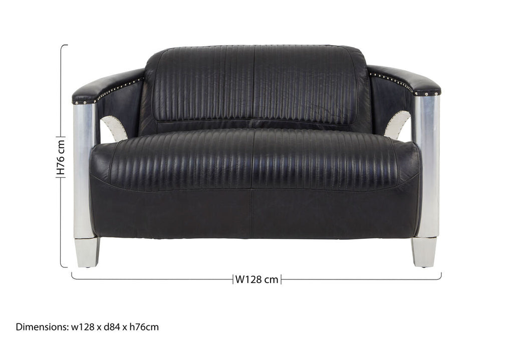 Orsina Victor 2 Seater Black Leather Sofa – Modern Compact Couch