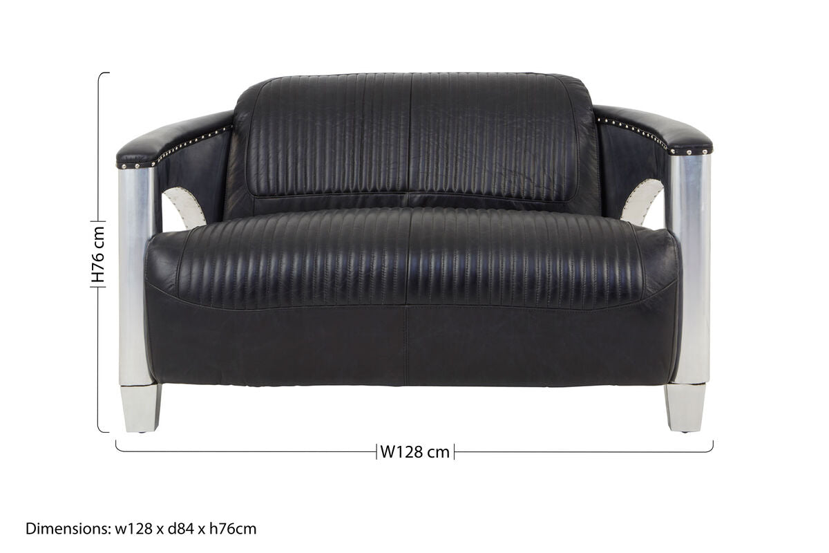 Orsina Victor 2 Seater Black Leather Sofa – Modern Compact Couch