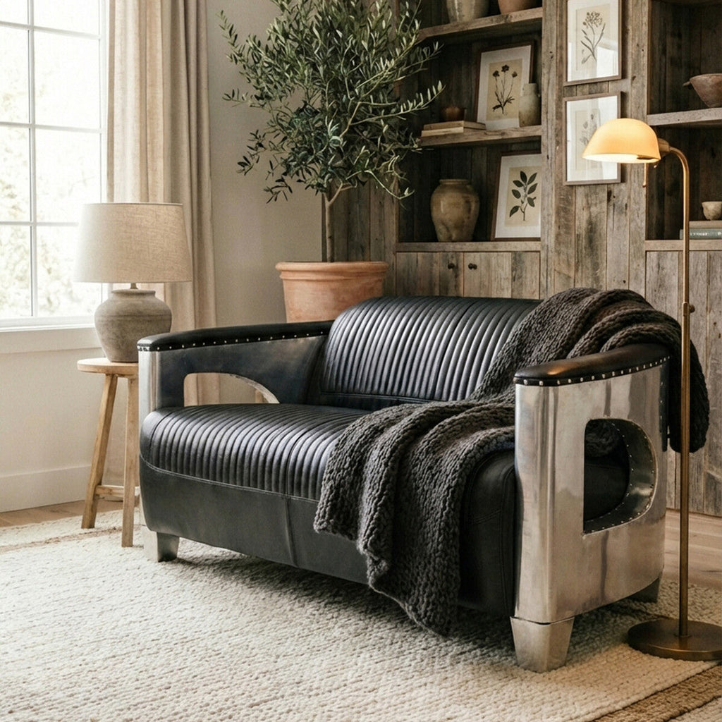 Orsina Victor 2 Seater Black Leather Sofa – Modern Compact Couch