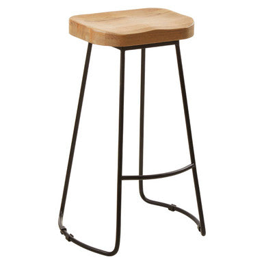Orsina Lyon Bar Stool – Grey Oak Wood Seat and Black Metal Legs