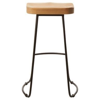 Orsina Lyon Bar Stool – Grey Oak Wood Seat and Black Metal Legs