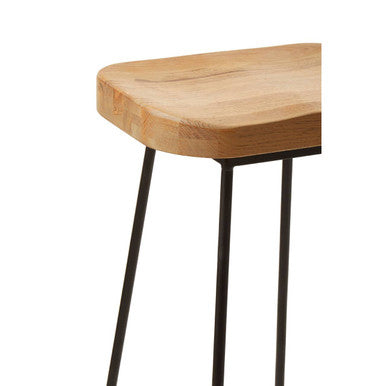 Orsina Lyon Bar Stool – Grey Oak Wood Seat and Black Metal Legs