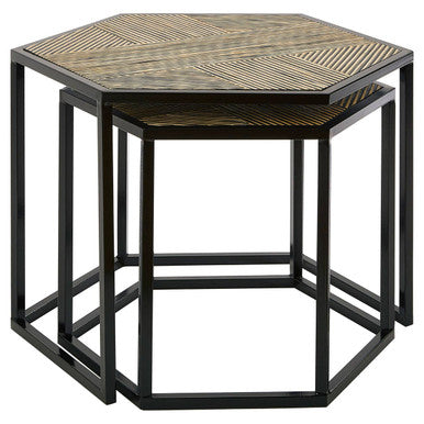 Orsina Babita Hexagon Side Tables – Set of 2 Nesting Wood & Metal