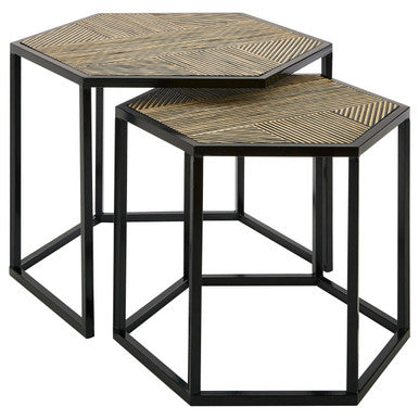 Orsina Babita Hexagon Side Tables – Set of 2 Nesting Wood & Metal