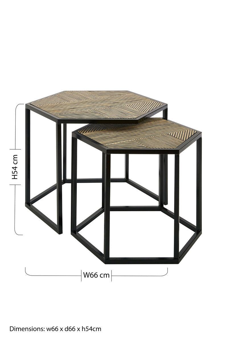 Orsina Babita Hexagon Side Tables – Set of 2 Nesting Wood & Metal