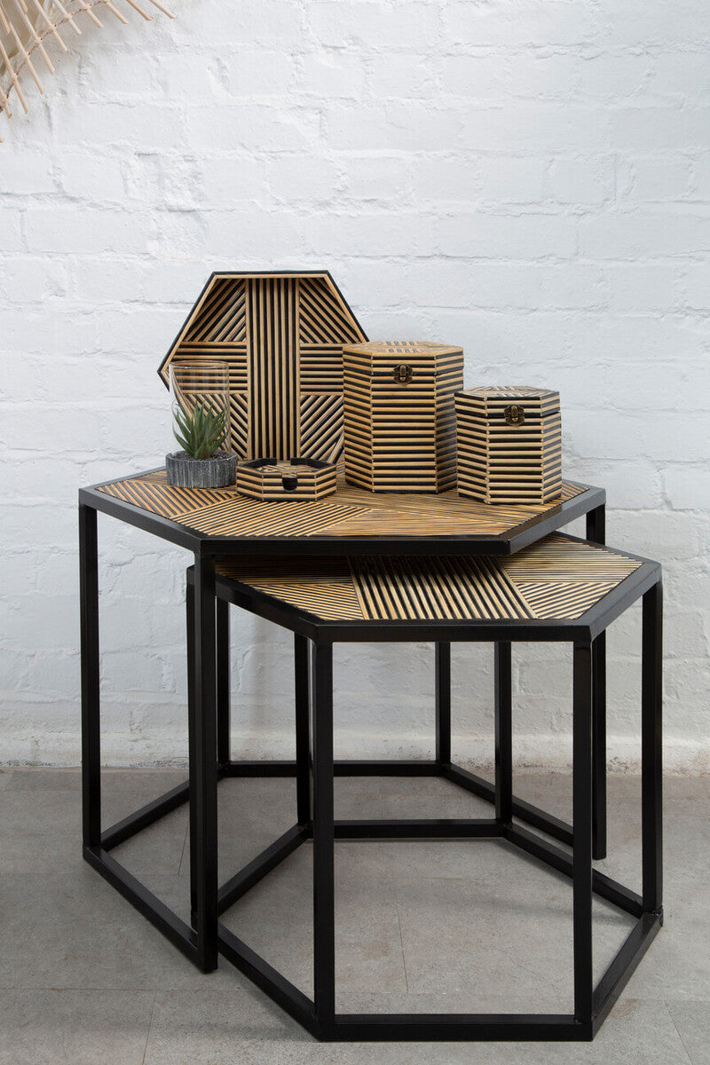 Orsina Babita Hexagon Side Tables – Set of 2 Nesting Wood & Metal