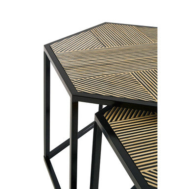 Orsina Babita Hexagon Side Tables – Set of 2 Nesting Wood & Metal