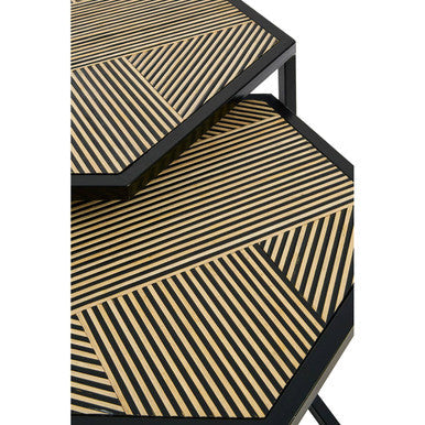 Orsina Babita Hexagon Side Tables – Set of 2 Nesting Wood & Metal