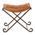 Orsina Buffalo Brown Quilted Leather and Iron Folding Stool
