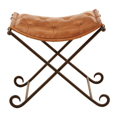 Orsina Buffalo Brown Quilted Leather and Iron Folding Stool