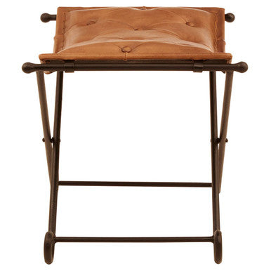 Orsina Buffalo Brown Quilted Leather and Iron Folding Stool