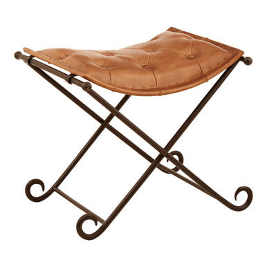 Orsina Buffalo Brown Quilted Leather and Iron Folding Stool