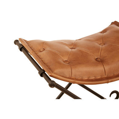 Orsina Buffalo Brown Quilted Leather and Iron Folding Stool