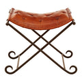 Orsina Buffalo Tan Leather and Iron Folding Stool – Quilted Accent Seat