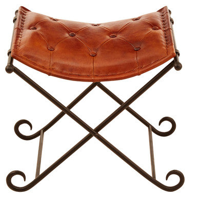 Orsina Buffalo Tan Leather and Iron Folding Stool – Quilted Accent Seat