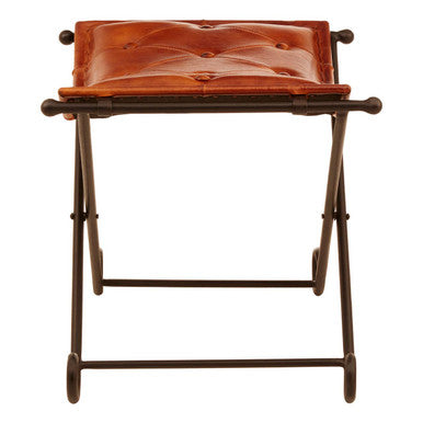 Orsina Buffalo Tan Leather and Iron Folding Stool – Quilted Accent Seat