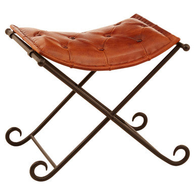 Orsina Buffalo Tan Leather and Iron Folding Stool – Quilted Accent Seat