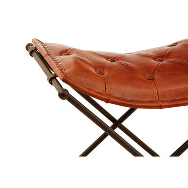 Orsina Buffalo Tan Leather and Iron Folding Stool – Quilted Accent Seat